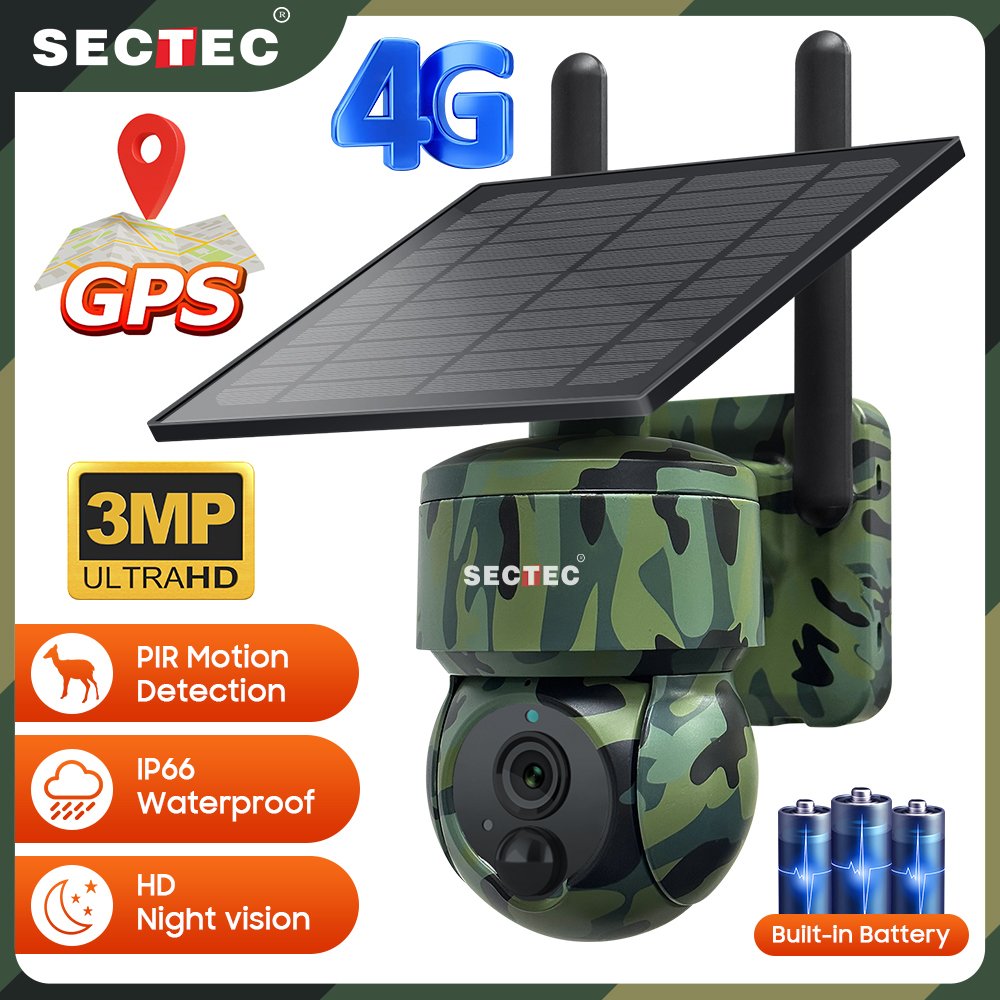 3MP 4G GPS Mini Size Outdoor Camouflage Solar Battery Infrared Camera Trail Hunting Security Solar Camera