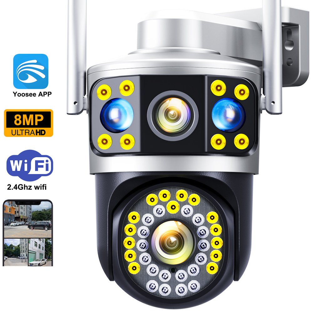 DIFANG Outdoor WiFi Security Triple Cameras Color Night Vision PIR Sensor 360 Degree Siren Alarm Wireless CCTV PTZ Yoosee Camera