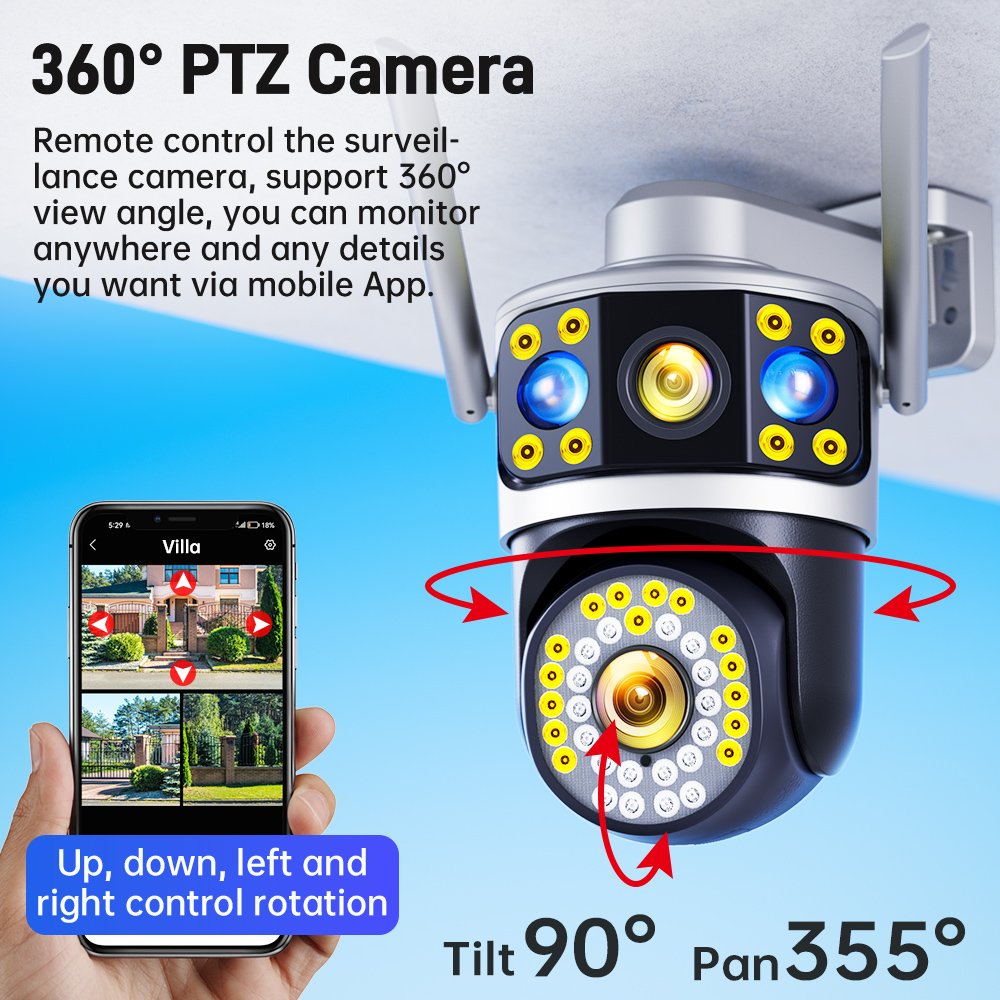 DIFANG Outdoor WiFi Security Triple Cameras Color Night Vision PIR Sensor 360 Degree Siren Alarm Wireless CCTV PTZ Yoosee Camera