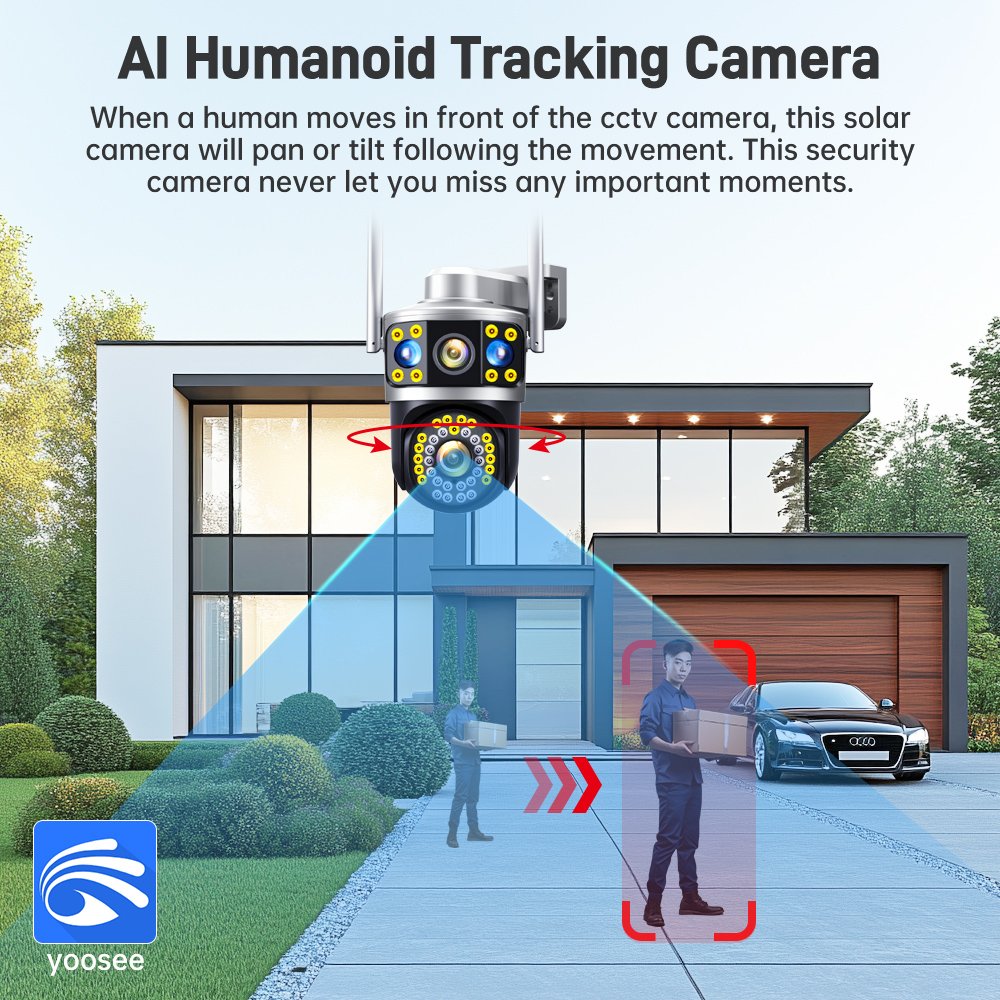 DIFANG Outdoor WiFi Security Triple Cameras Color Night Vision PIR Sensor 360 Degree Siren Alarm Wireless CCTV PTZ Yoosee Camera