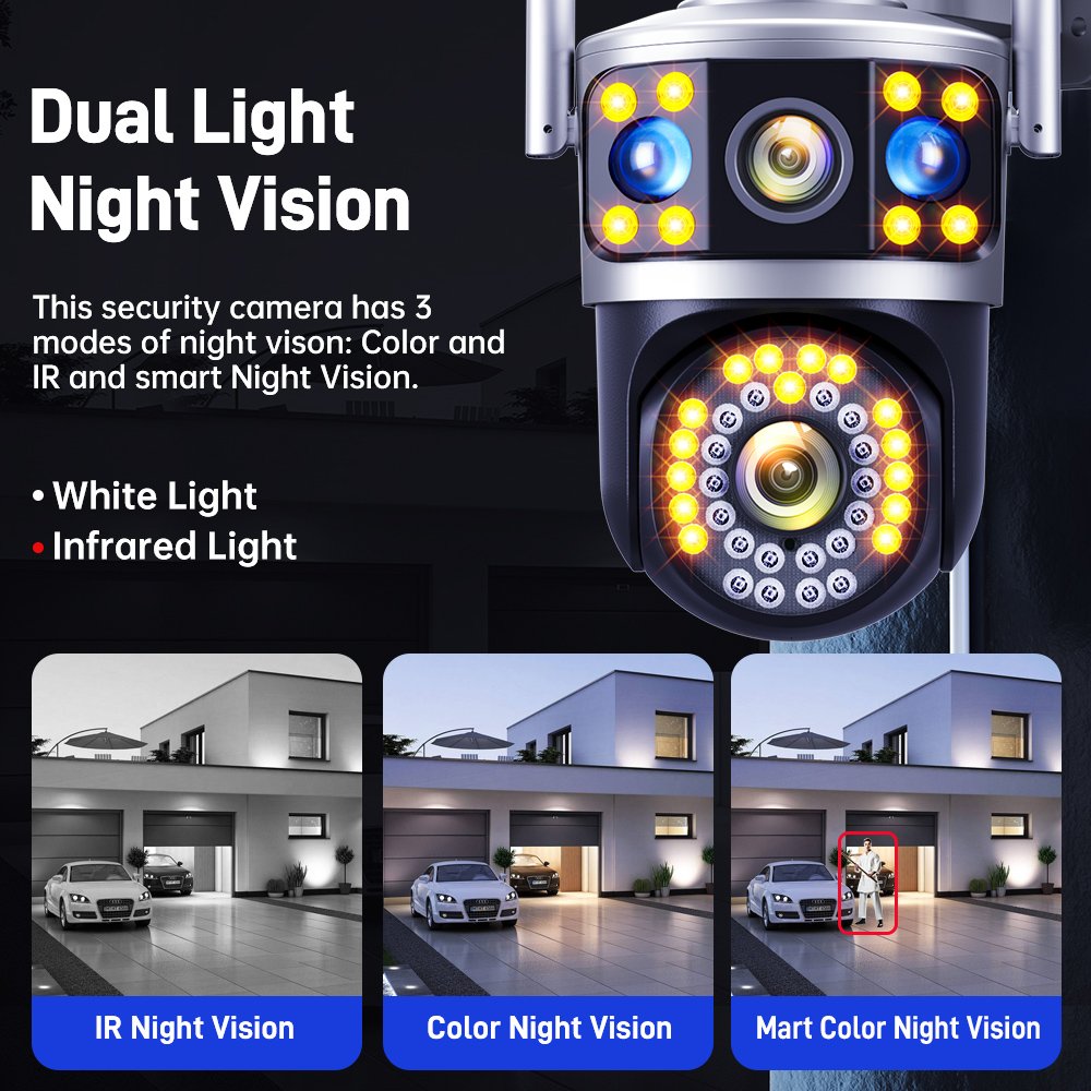 DIFANG Outdoor WiFi Security Triple Cameras Color Night Vision PIR Sensor 360 Degree Siren Alarm Wireless CCTV PTZ Yoosee Camera