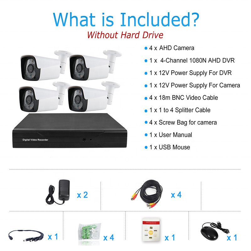 H.265 1080P 2MP Camera 4CH Plug and Play Wireless CCTV IP analog Security Camera HD System