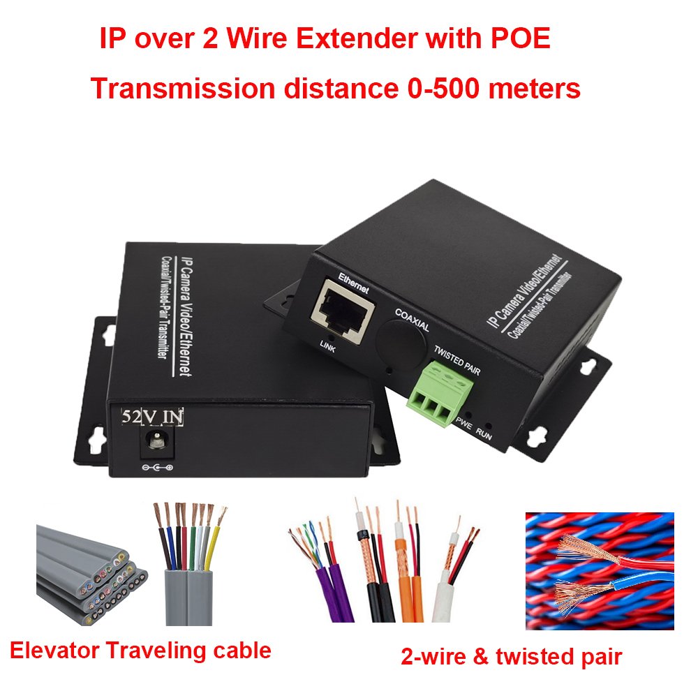 Ethernet over 2 wire converter POE IP camera over twisted pair converter extender 2 wire POE converter for elevator CCTV system
