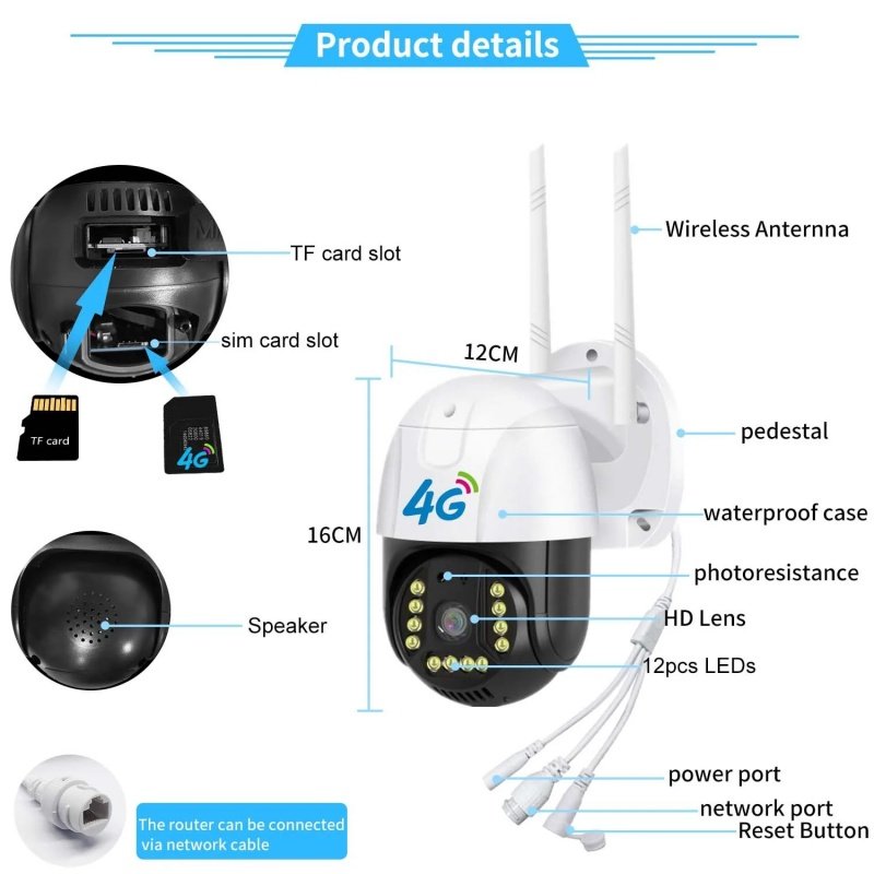 4G Smart AI HD 1080P 360 Ptz Camera Panoramic Wifi 4g camera sim card Network Cctv Security Camera Waterproof Outdoor Indoor