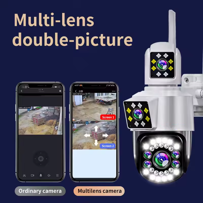4MP Night Vision Sound Detection Network Camera With Motion Detection One-Way Audio 4g/Wifi Remotely 3Lens Ptz Dome Camera