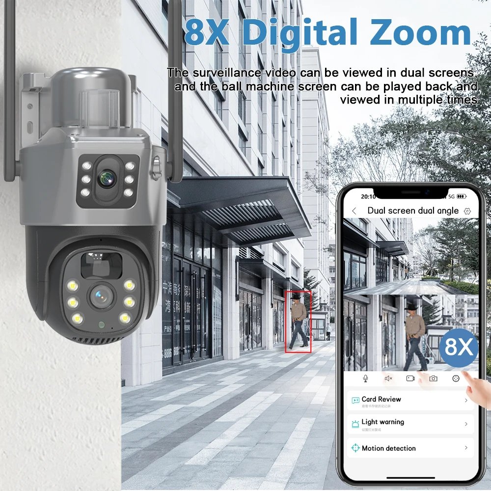 5MP 4G Dual Lens Dual Screens PIR Human Tracking Low Power Outdoor Network WIFI Security Surveillance IP PTZ CCTV Solar Camera