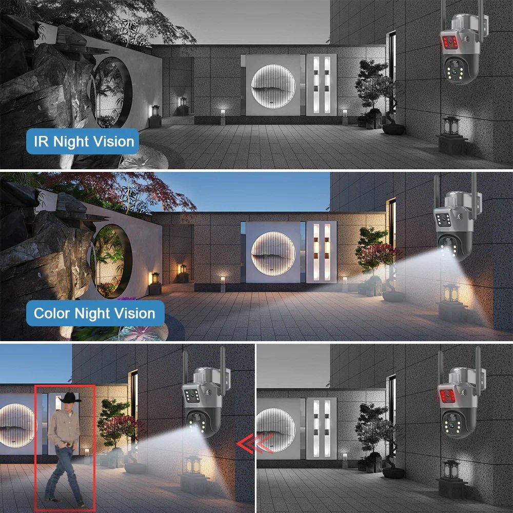 Network WIFI Security Surveillance IP PTZ CCTV Solar Camera Dual Lens Dual Screens PIR Human Tracking Low Power Outdoor 5MP 4G