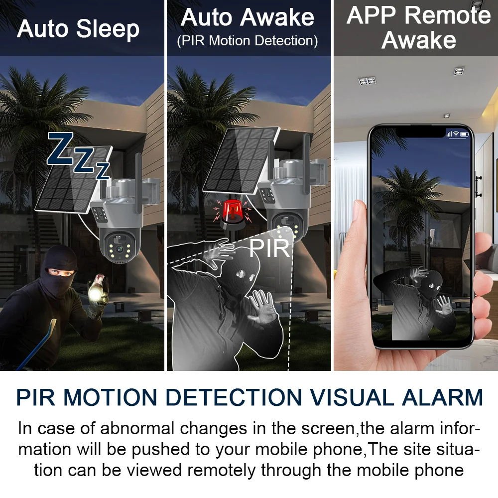 Network WIFI Security Surveillance IP PTZ CCTV Solar Camera Dual Lens Dual Screens PIR Human Tracking Low Power Outdoor 5MP 4G