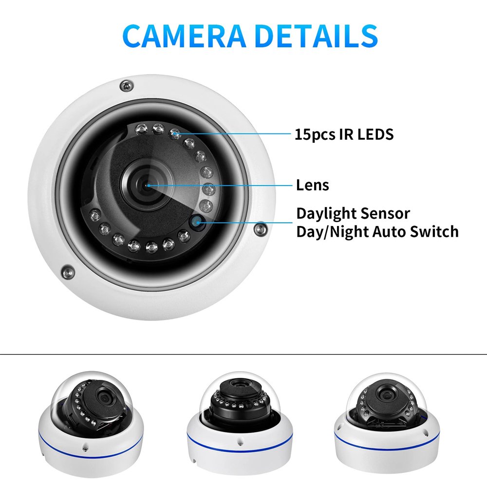 H.265 HD 8MP POE Camera Face Detect Dome Outdoor 8MP Audio Camera IR Night Vision for Surveillance System 4K Dome POE IP Camera