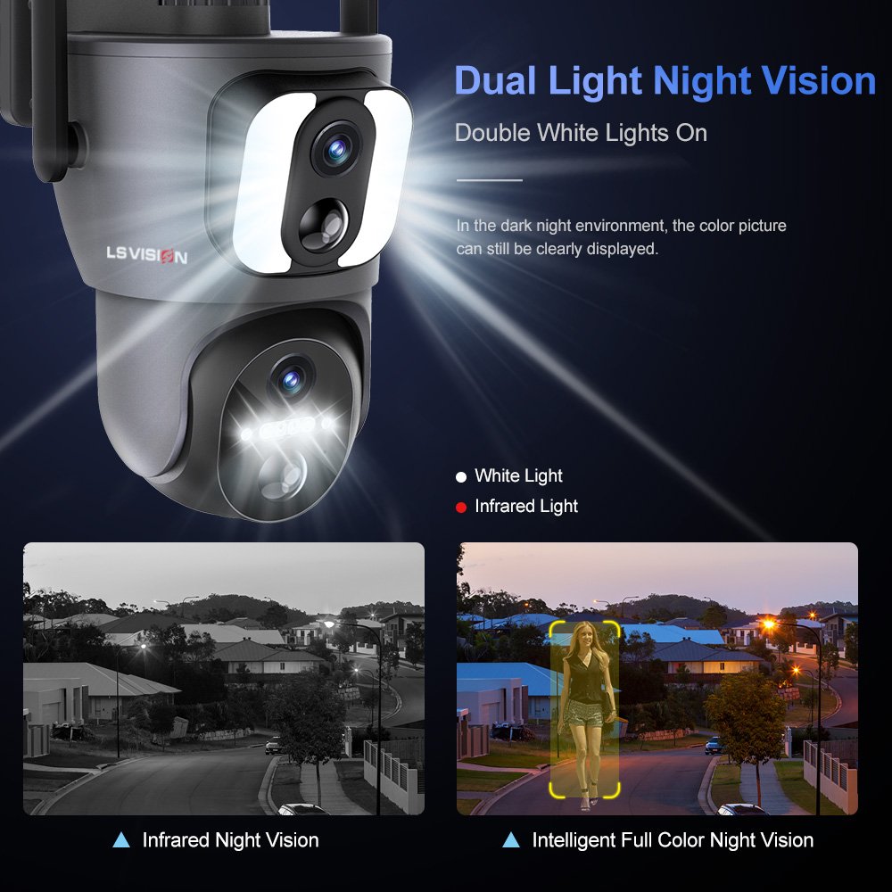 LS VISION 2K 5MP WIFI Wireless Solar Camera Outdoor 4G Sim card With Dual Lens Detection Linkage Auto Tracking CCTV Solar Camera