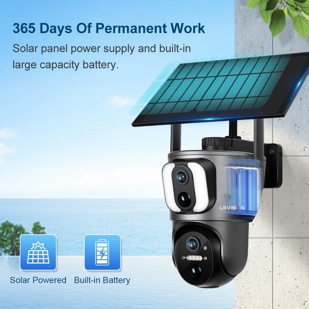 LS VISION 2K 5MP WIFI Wireless Solar Camera Outdoor 4G Sim card With Dual Lens Detection Linkage Auto Tracking CCTV Solar Camera