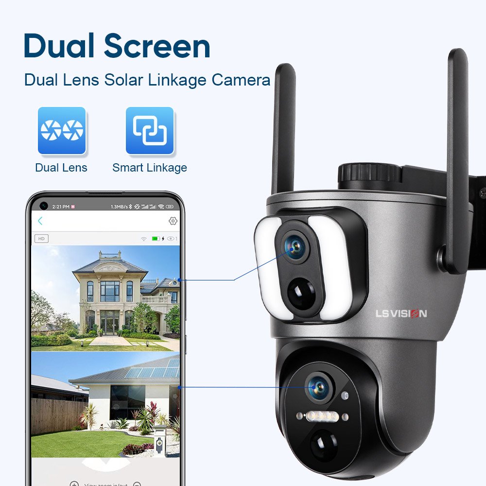 LS VISION 2K 5MP WIFI Wireless Solar Camera Outdoor 4G Sim card With Dual Lens Detection Linkage Auto Tracking CCTV Solar Camera