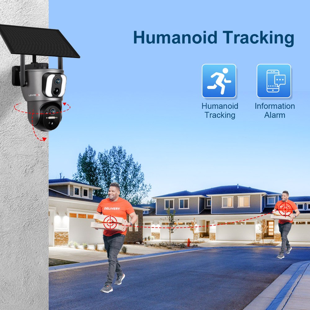 LS VISION 2K 5MP WIFI Wireless Solar Camera Outdoor 4G Sim card With Dual Lens Detection Linkage Auto Tracking CCTV Solar Camera