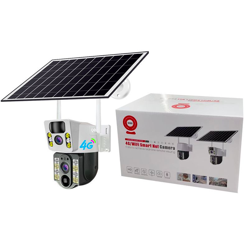 Panorama IP CCTV 6MP Outdoor Dual Lens Solar Battery Camera Flash Lights Network 4G Sim Card Solar Camera
