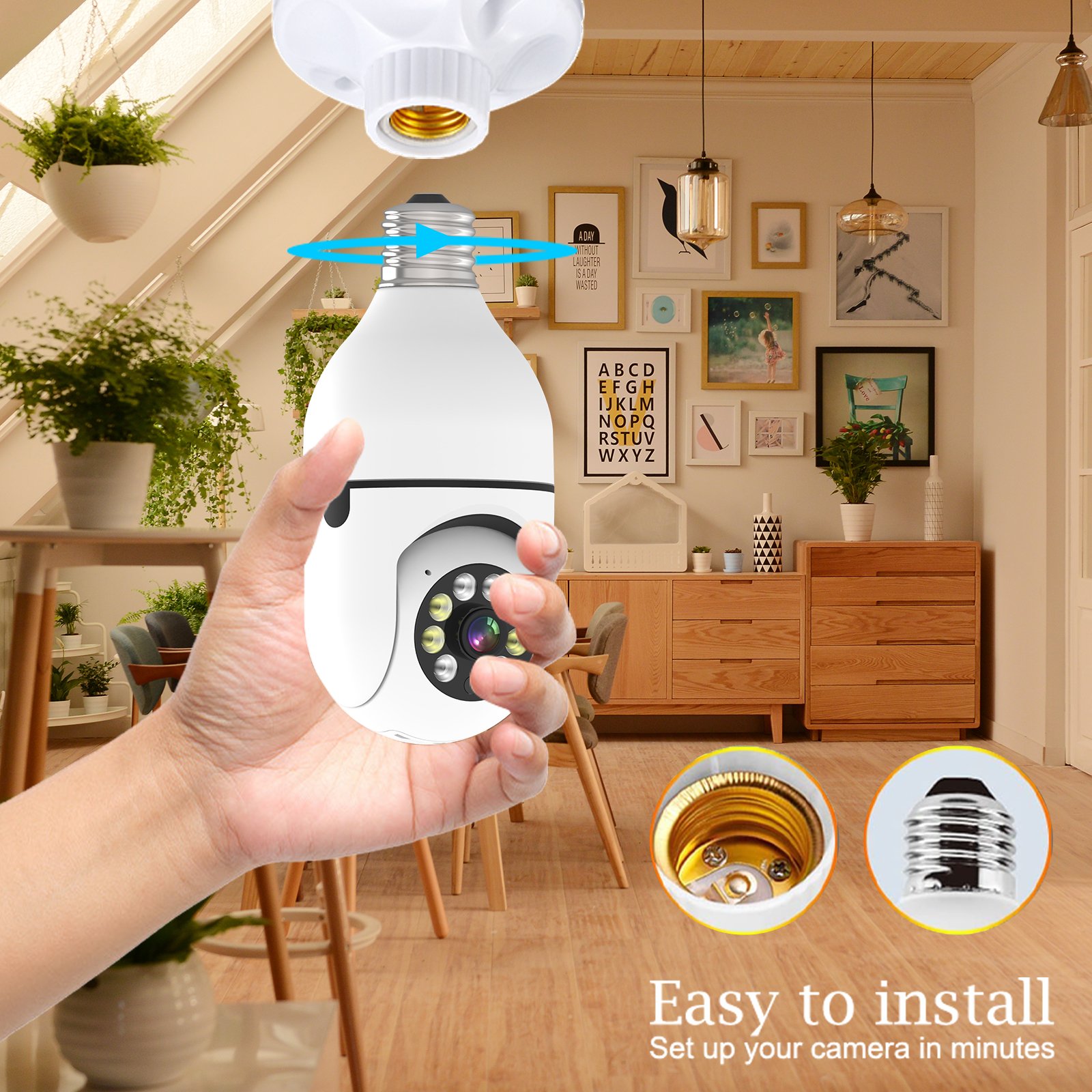 360 Panoramic Wifi HD night vision ip surveil mini security home security wireless light bulb PTZ network cctv camera