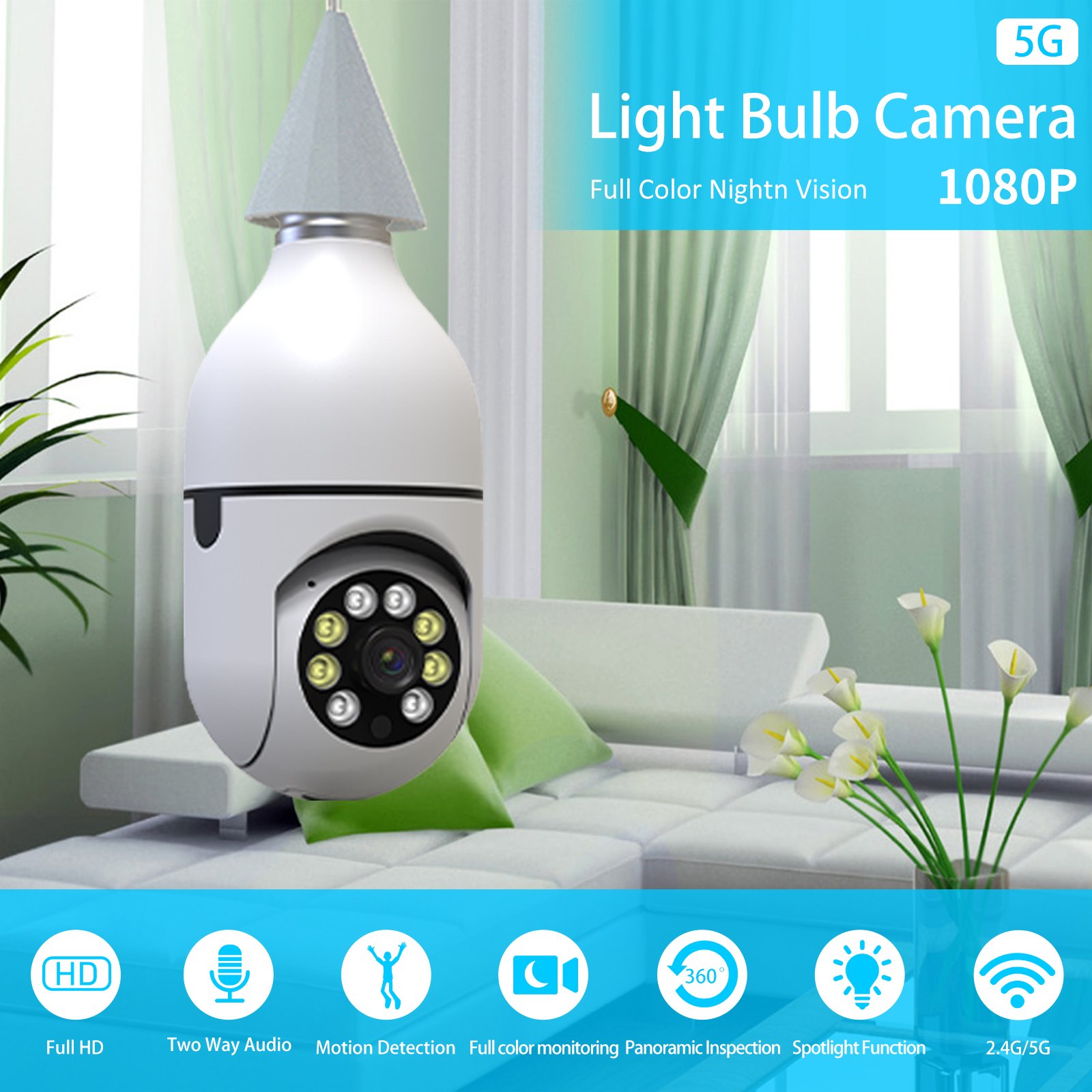 360 Panoramic Wifi HD night vision ip surveil mini security home security wireless light bulb PTZ network cctv camera