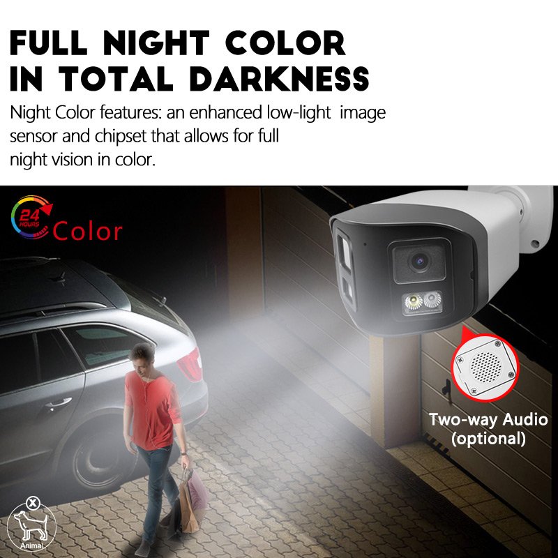 180 Degree 8MP Hik Compatible IP PoE Security Camera Dual Lens Two way Audio Outdoor Waterproof CCTV Bullet Camera