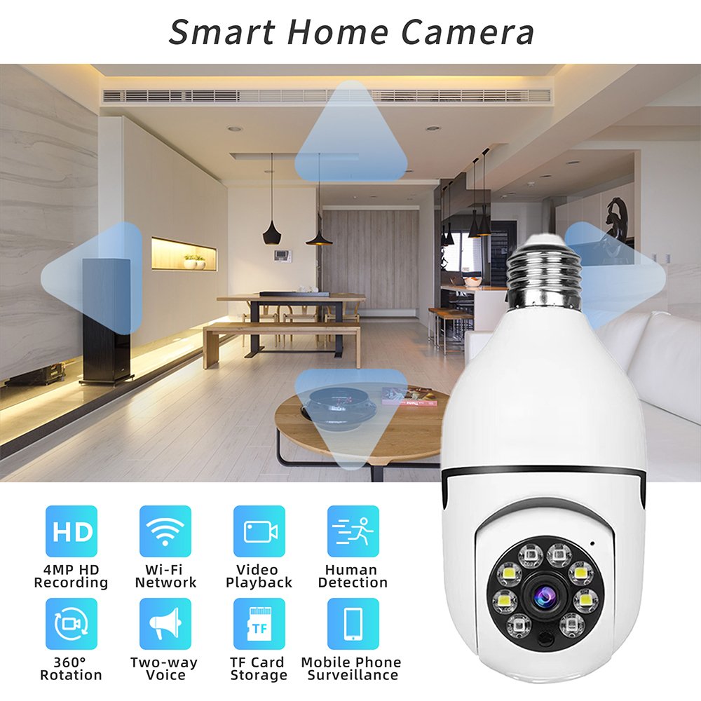 4MP Tuya Camera 360 Surveillance Light Bulb Spy Cctv HD Night Vision Ip Surveil Mini Surveillance Light Bulb PTZ Network Camera