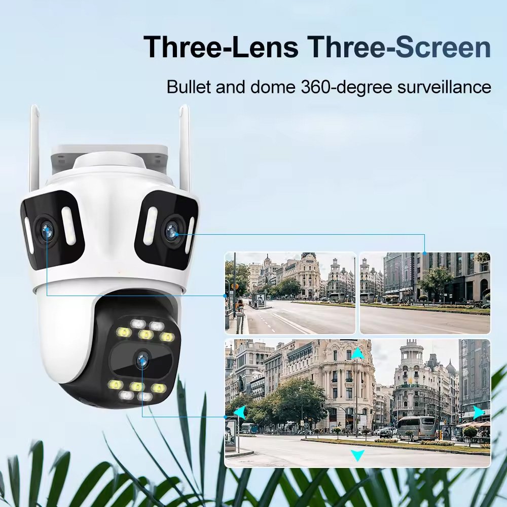 Wistino 12MP 6K wireless wifi camera three lenses two way voice color night vision wifi security camera