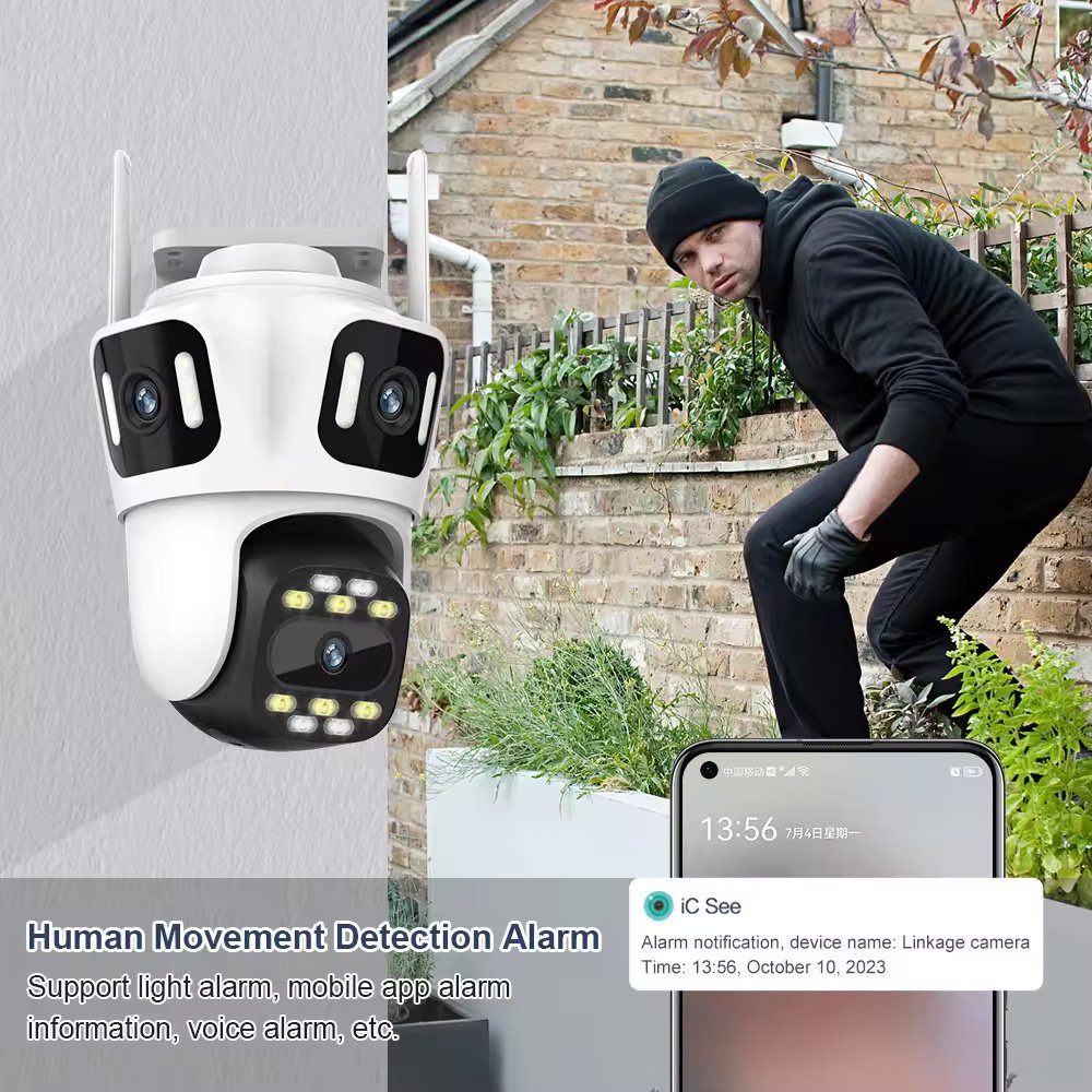 Wistino 12MP 6K wireless wifi camera three lenses two way voice color night vision wifi security camera
