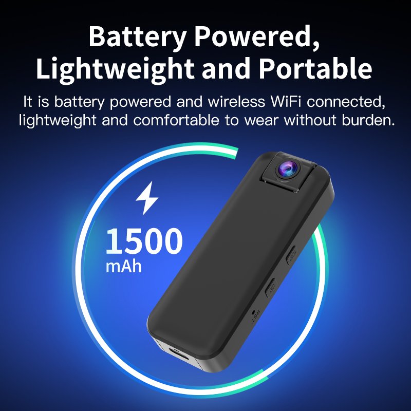 3MP Long Standby Battery 1500MAh Mini Body Worn Camera Upgraded Clip Lens 180 Flip Wifi Wearable Pocket APP Small Mini IP Camera