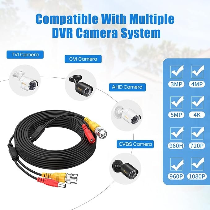 CCTV Coaxial BNC+DC Power Cable Camera Accessories for Analog Cameras