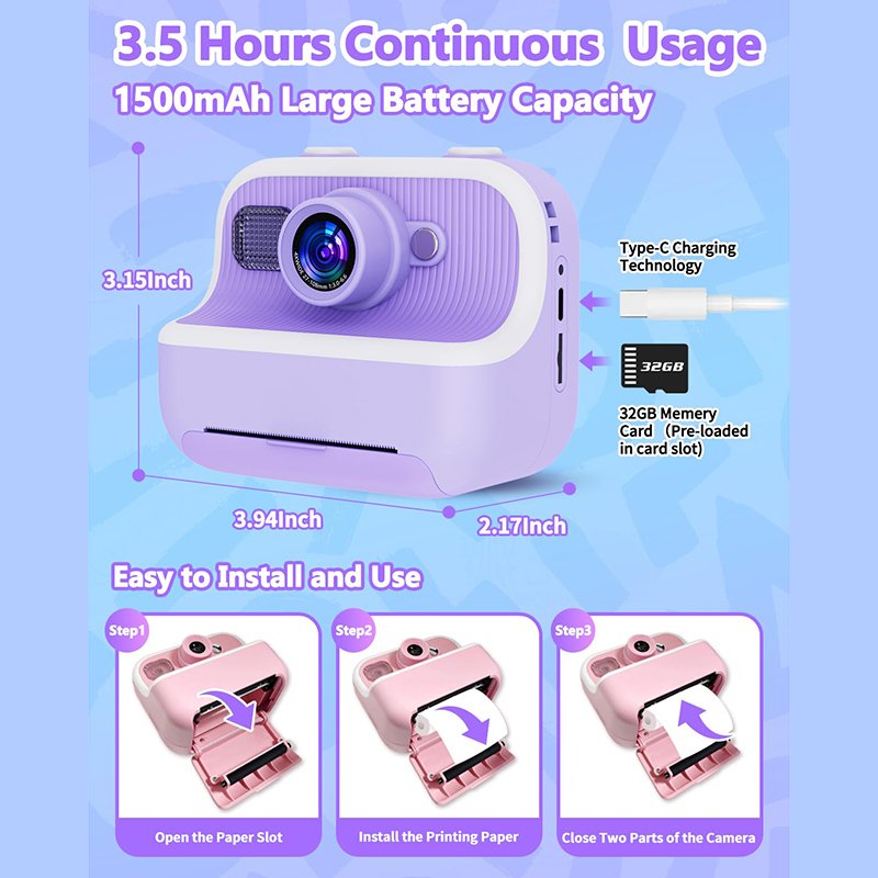 Factory Direct Children's Camera 2.4 inches IPS Screen Digital Selfie Instant Print Camera For Kids Gifts M8