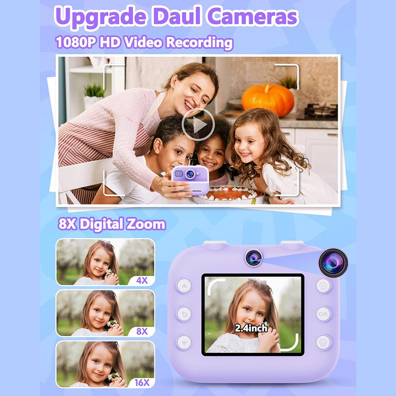 Factory Direct Children's Camera 2.4 inches IPS Screen Digital Selfie Instant Print Camera For Kids Gifts M8