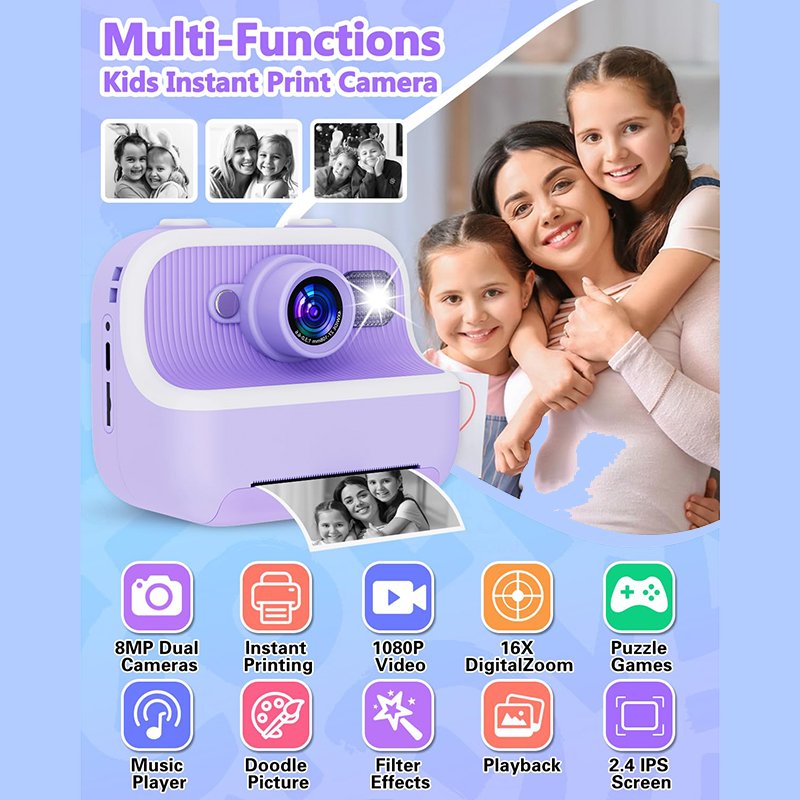Factory Direct Children's Camera 2.4 inches IPS Screen Digital Selfie Instant Print Camera For Kids Gifts M8