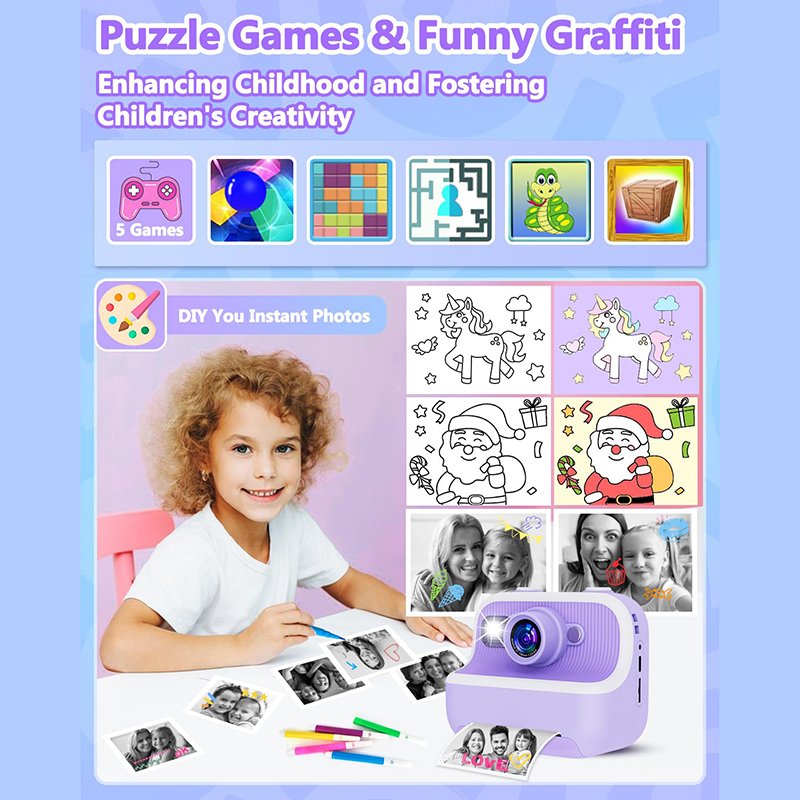 Factory Direct Children's Camera 2.4 inches IPS Screen Digital Selfie Instant Print Camera For Kids Gifts M8