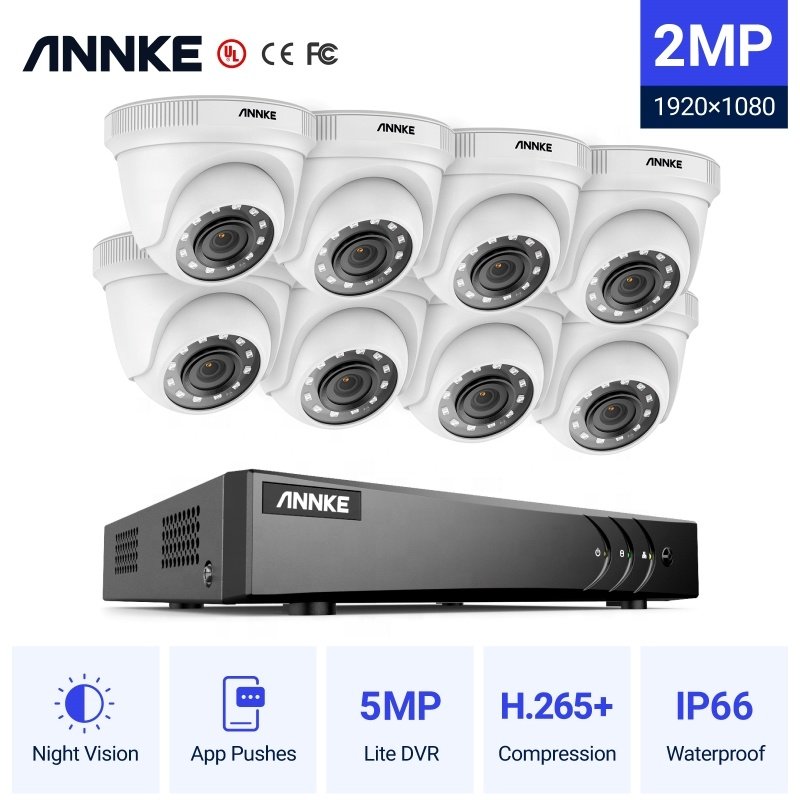 ANNKE 8CH 5MP H.265+ DVR Security Camera System 8pcs 1080p Outdoor Security Waterproof CCTV Camera P2P