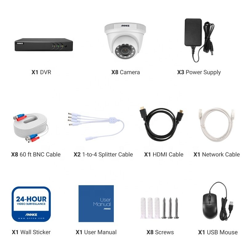 ANNKE 8CH 5MP H.265+ DVR Security Camera System 8pcs 1080p Outdoor Security Waterproof CCTV Camera P2P