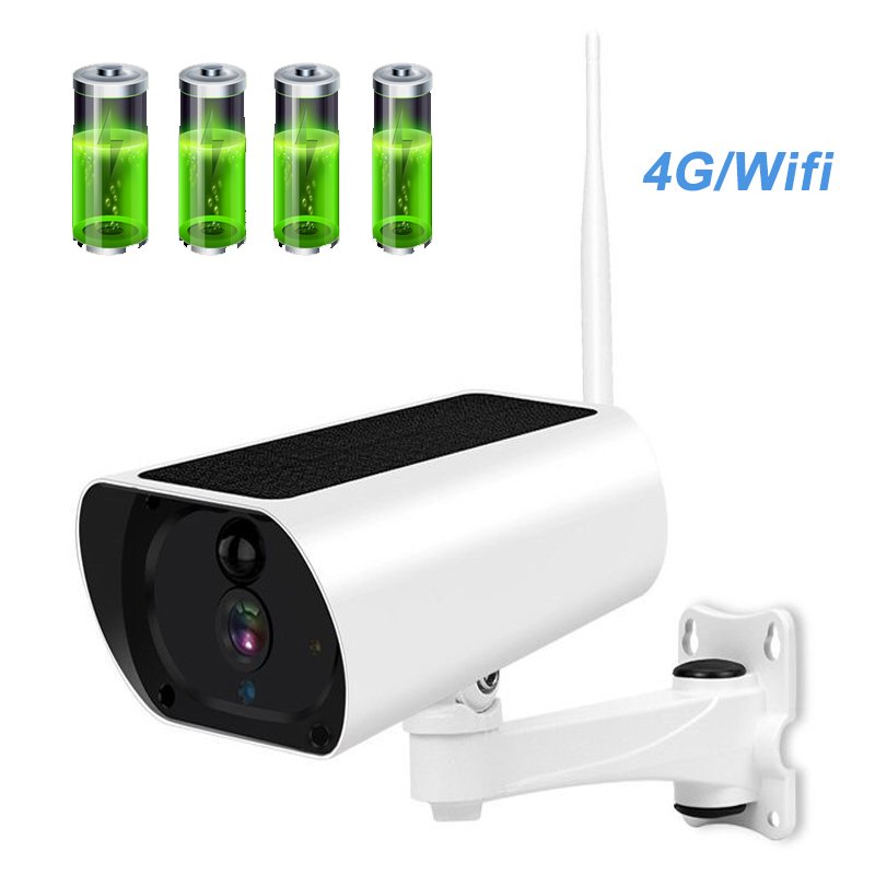 Solar panel charging 4G or Wifi network battery powered wireless cctv camera