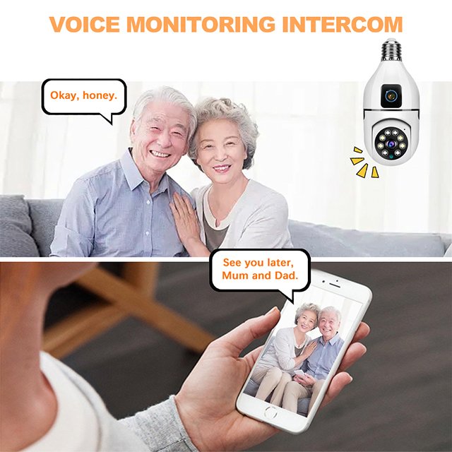 4MP 4K E27 Wifi Dual Lens PTZ Network Camera CCTV IP Security Smart Home Cam with AI Tracking Voice Alarm Voice Command Features