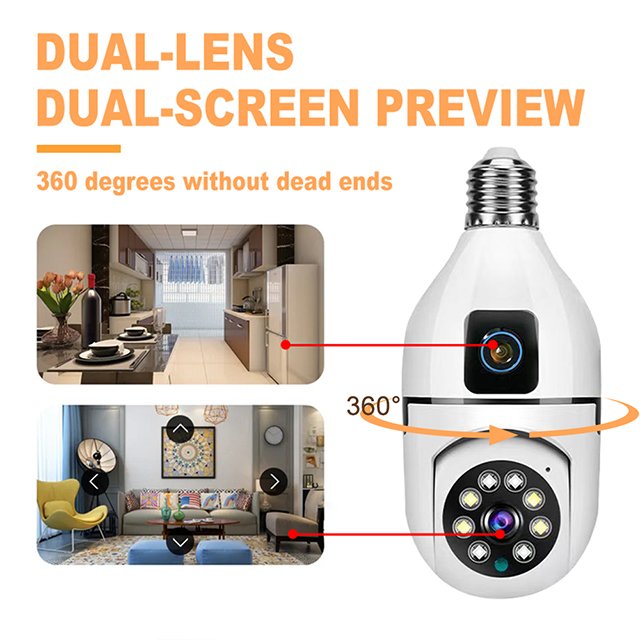 4MP 4K E27 Wifi Dual Lens PTZ Network Camera CCTV IP Security Smart Home Cam with AI Tracking Voice Alarm Voice Command Features