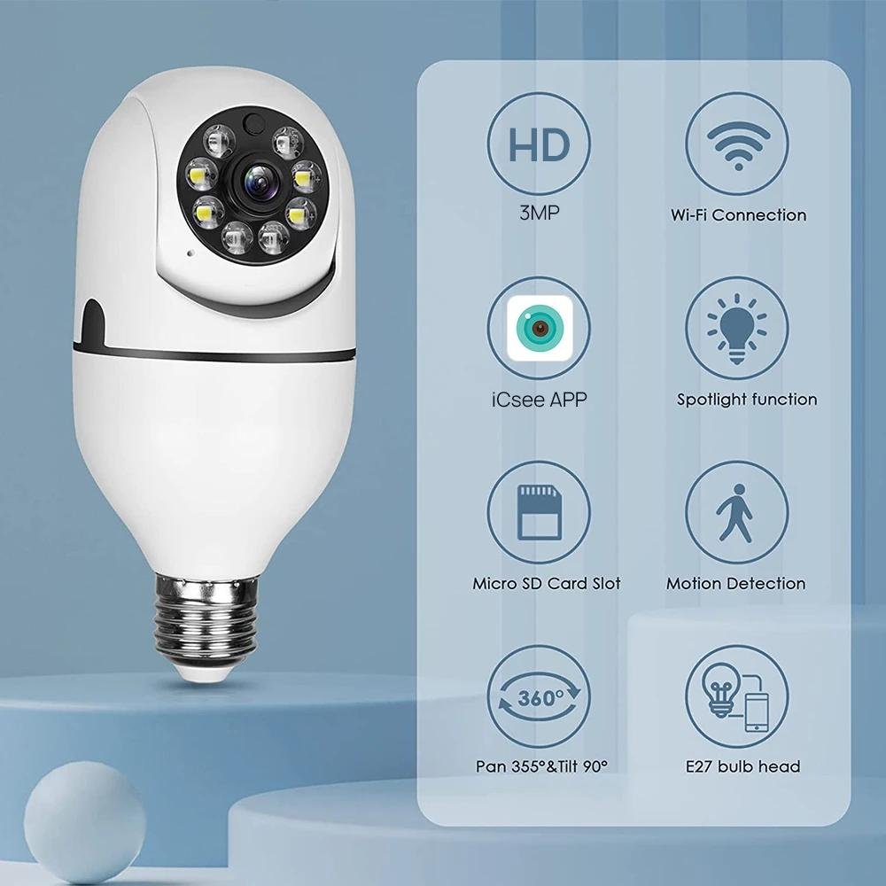 Regis Icsee 2MP 3MP 4MP hd 360 Degree Humanoid tracing Wifi Smart Home Wireless Security Socket Mini Light Bulb Camera
