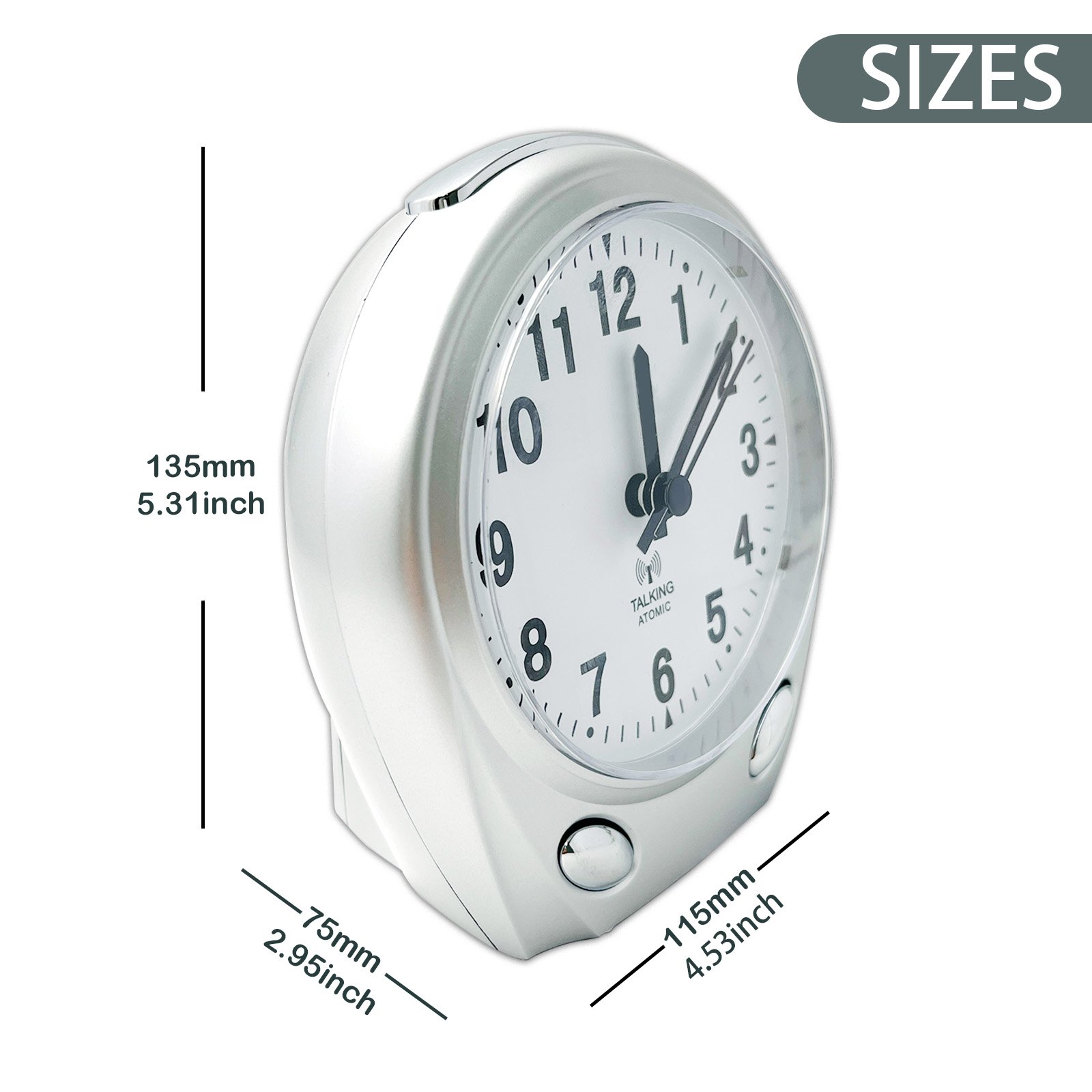 Atomic Talking Alarm Clock for Visually Impaired Large Numbers Voice announcement of time and date for Seniors