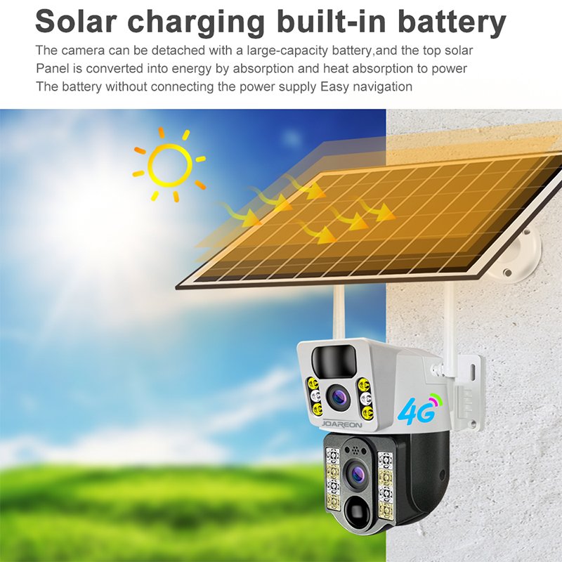 JOAREON 4G Sim Card PIR Human Detection Protection Security 4K HD solar daul lens Power CCTV Cameras V380PRO Smart Home Camera