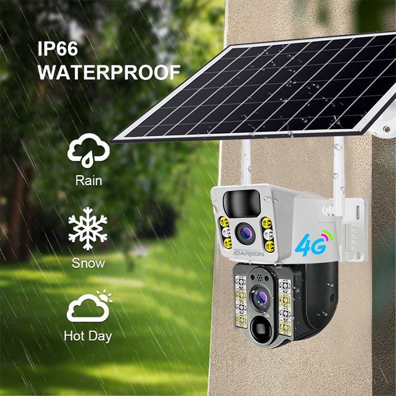 JOAREON 4G Sim Card PIR Human Detection Protection Security 4K HD solar daul lens Power CCTV Cameras V380PRO Smart Home Camera