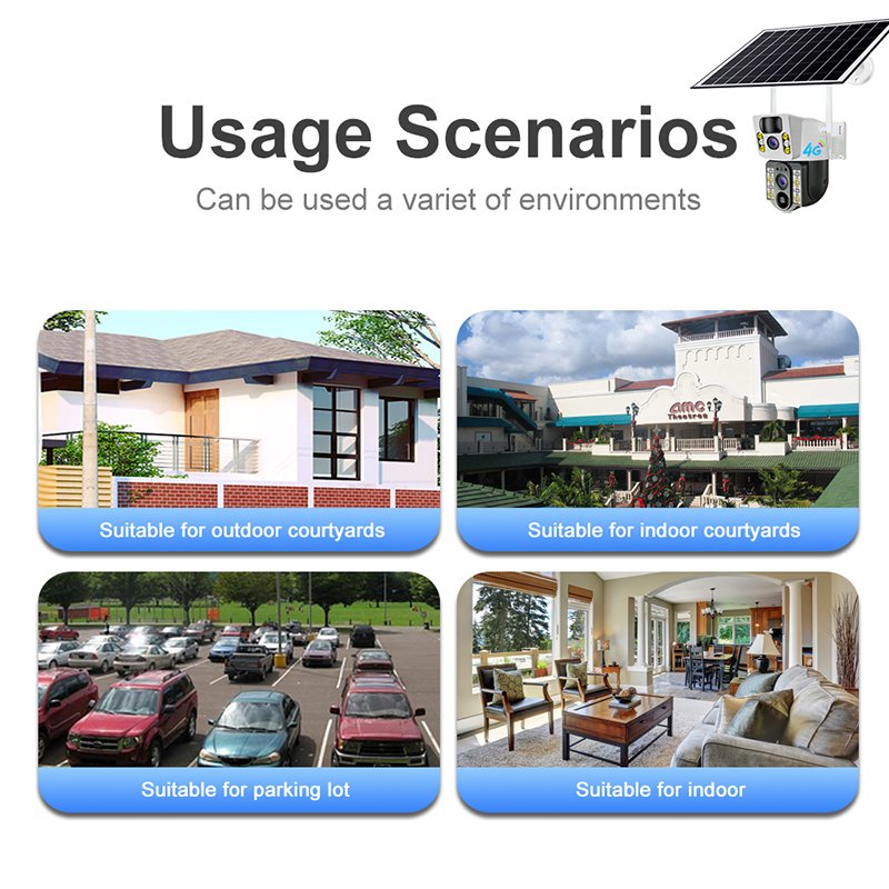 JOAREON 4G Sim Card PIR Human Detection Protection Security 4K HD solar daul lens Power CCTV Cameras V380PRO Smart Home Camera