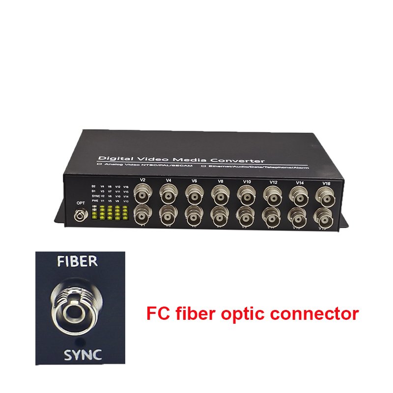 16 Port Bnc To Fiber Media Converter RS485 PTZ Fiber Optical Media Converters For CCTV System Analog Camera CVBS Camera