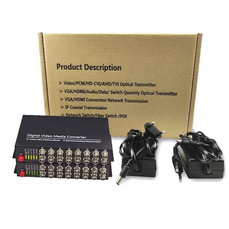 16 Port Bnc To Fiber Media Converter RS485 PTZ Fiber Optical Media Converters For CCTV System Analog Camera CVBS Camera