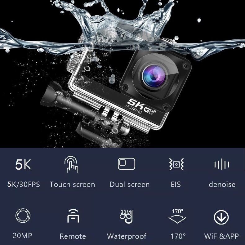 5K Ultra HD Touch & WiFi sport Camera with Dual Screen Wide Angle EIS Waterproof Vlog Video action Camera