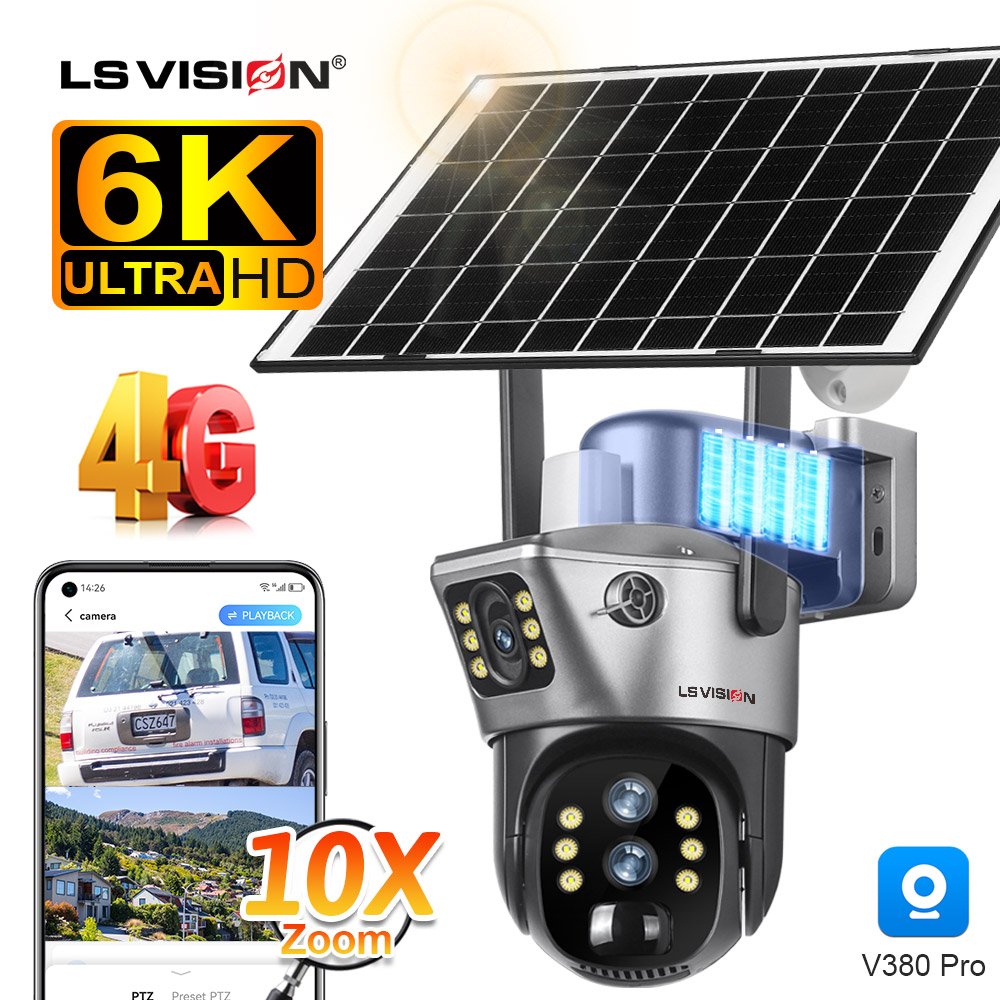 LS VISION V380 HD Dual Screen Preview 10X Optical Zoom Night Vision Two-way Voice with WIFI 4G PTZ Camera Solar Camera
