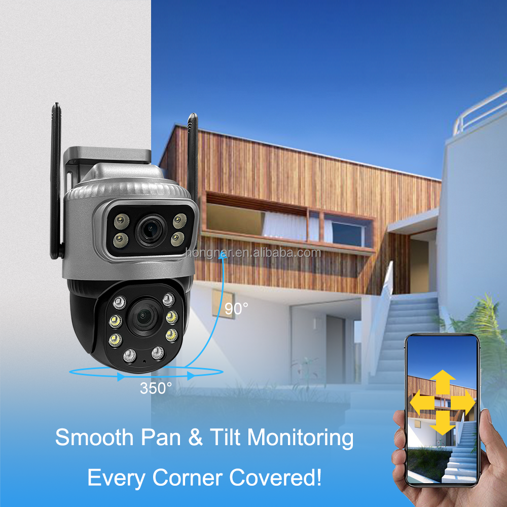 Hongnaer Outdoor HD Smart 4MP Wireless Surveillance PTZ Network Camera 360 Home V380 Pro Dual Lens IP CCTV WiFi Security Camera