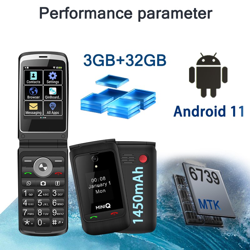 4G Google Android 11 3GB+32GB Dual Camera Type-c TIQ MINI Q5 Cheap Touchscreen Key Cute Popular Portable Pocket Flip Smartphones