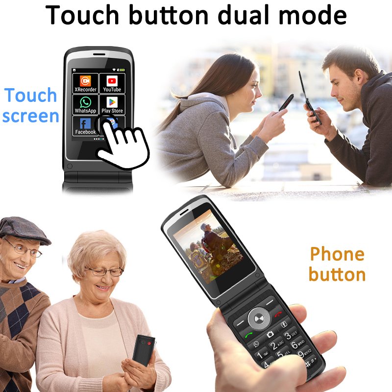 4G Google Android 11 3GB+32GB Dual Camera Type-c TIQ MINI Q5 Cheap Touchscreen Key Cute Popular Portable Pocket Flip Smartphones
