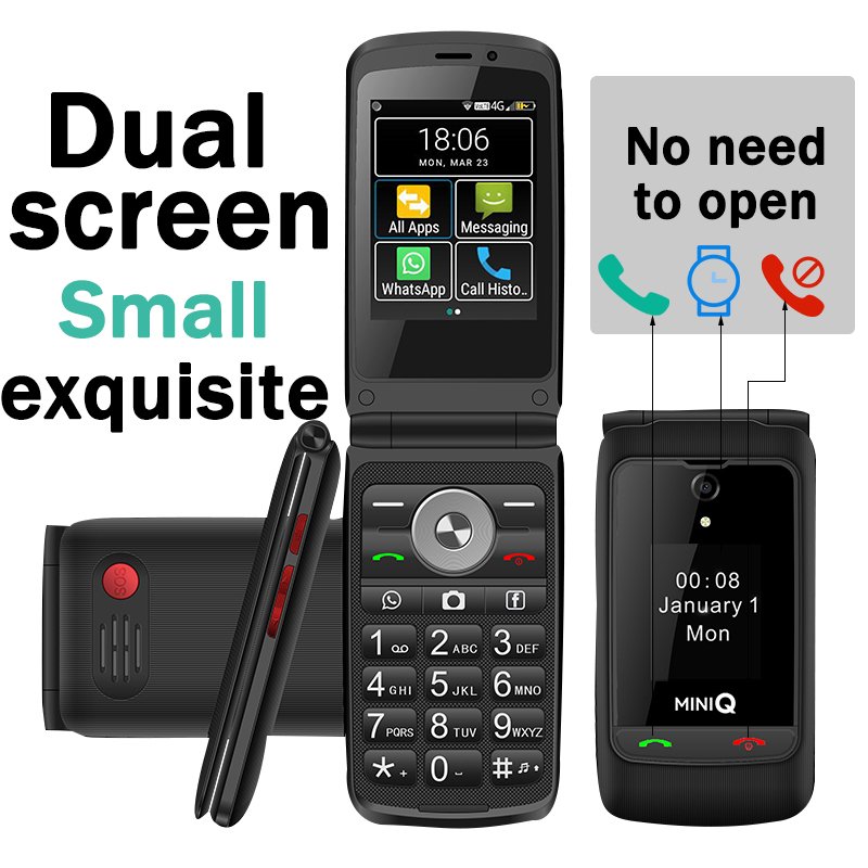 4G Google Android 11 3GB+32GB Dual Camera Type-c TIQ MINI Q5 Cheap Touchscreen Key Cute Popular Portable Pocket Flip Smartphones