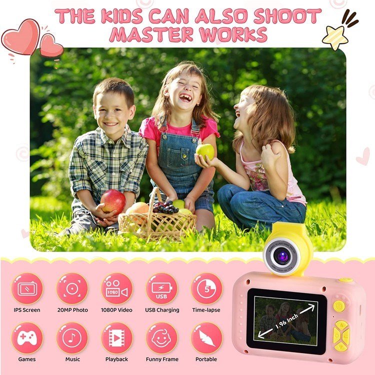 KDC-0025 2.0 Inch Screen Mini Kids Camera 180 Degree Flip Lens Video Recorder with 32G TF Card + Card Reader