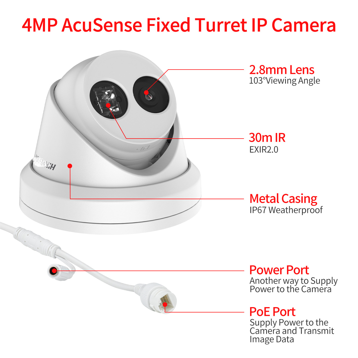 Hik Compatible F1.0 lens built-in Mic 8MP 4K ColorVu Human/Vehicle Detection Turret PoE IP Camera